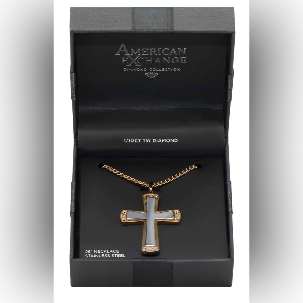 American Exchange Metal Silver Rose Cross Pendant Necklace